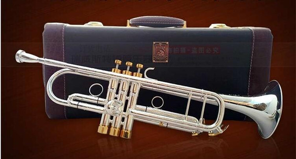 TOP genuine Bach Trumpet B flat trumpet Silver Plated musical instrument performances 190S Gold key trumpet free shipping