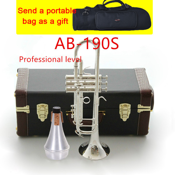 American Original Bach Trumpet AB190S Trumpet Silver Plated brass Bach Trumpete Professional Musical Instruments with Case free shipping