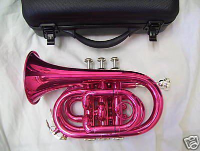 Wholesale-OP-Pink pocket Trumpet with hard case and mouthpiece