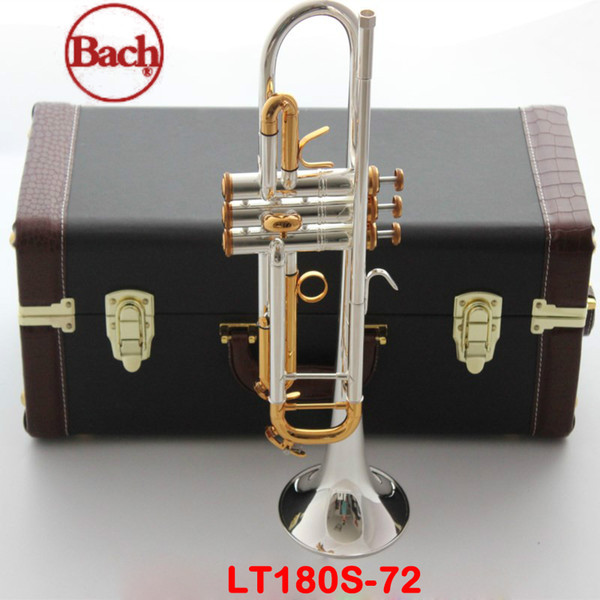 100% original Bach trumpet LT180S-72 B flat Silver plated gold button professional trompete Top musical instruments Brass horn