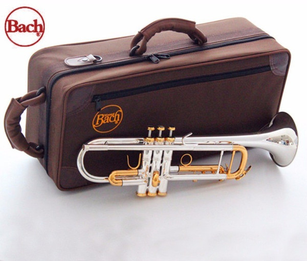 Quality Bach Trumpet Original Silver plated GOLD KEY LT180S-72 Flat Bb Professional Trumpet bell Top musical instruments Brass