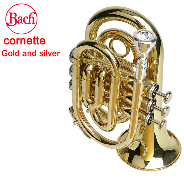 Professional Bach Bb Flat Short number Brass silver cornet Instrument with Carrying Case Gloves Cleaning Cloth Brushes free shipping