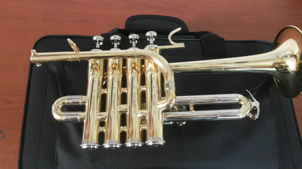 Gold Lacquer Piccolo Trumpet Four Key Bb Flat to A Tone Trumpet Monel Bell mouth diameter 99.5mm