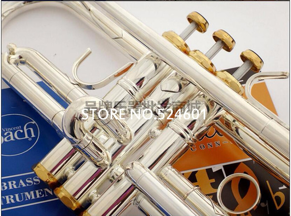 Professional New Arrival Bach TR-197GS Bb Trumpet Silver Plated Pipe Body Gold Plated Key Musical Instrument Bb Trompete with Case