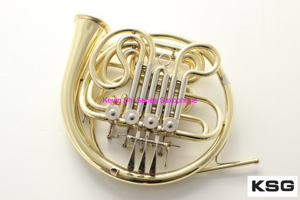 Double Row French horn 4 Keys Slit French Horn F Bb Key 668D trumpet gold Plated With cloth bag Brass Wind Instrument horn