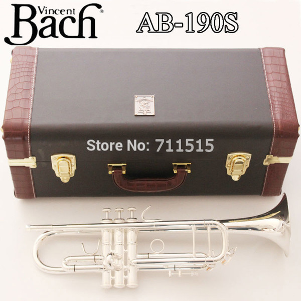 New Silver Bach Trumpet AB-190S Bb Double Silver Plated Trompeta Profissional Instrumentos Leather Case with Mouthpiece