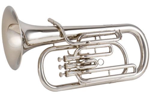 High-Grade 3 Piston Baritone Horn B-Flat Silver Nickel Plated With Case