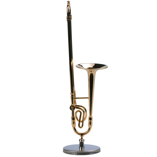 Mini Trombone With Stand Base Musical Instruments Fine Goldplated Craft Miniature Trombone Home Decoration Ornament New New