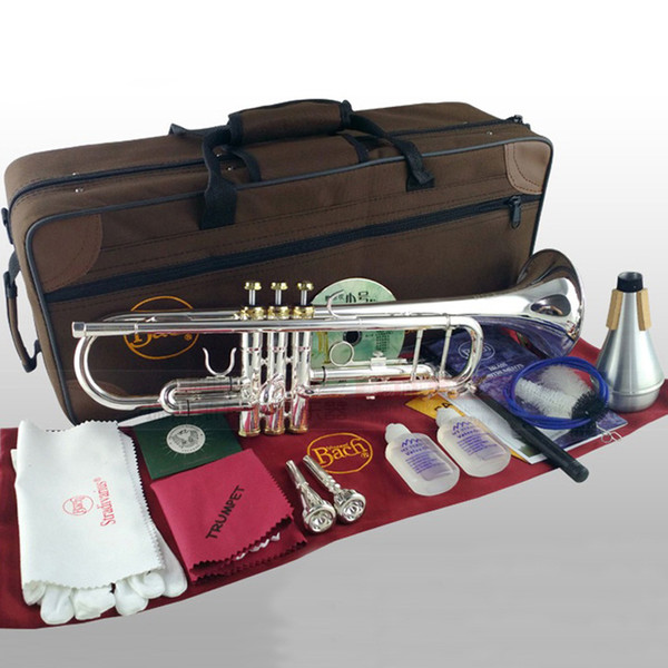 Bach Bb Trumpet LR190S-65 Silver Plated Gold Keys Music Instruments Profesional Trumpets Included Case Mouthpiece Accessories