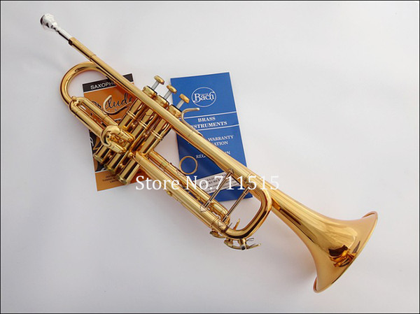 Professional Exquisite Bach Brass Bb Trumpet TR-180GS Gold Lacquer Surface Trumpet Instruments Trompeta With Case 7c Mouthpiece