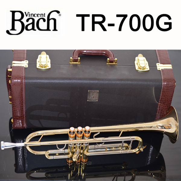 Bach TR-700G Quality Bb Trumpet Brass Tube Gold Lacquer Plated Professional trompete Musical Instruments With Case Accessories