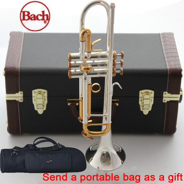 100% original Bach trumpet LT180S-72 B flat Silver plated gold button professional trompete Top musical instruments Brass horn free shipping