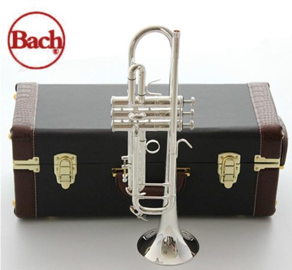 New Silver Bach Trumpet AB-190S Bb Double Silver Plated Trompeta Profissional Instrumentos Leather Case with Mouthpiece