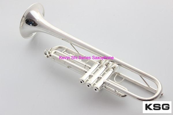 New silver plated Trumpet Bell Musical Instruments Brass Trompete Trumpeter Horn OEM all silver Trumpet horn free shipping with bag trumpet