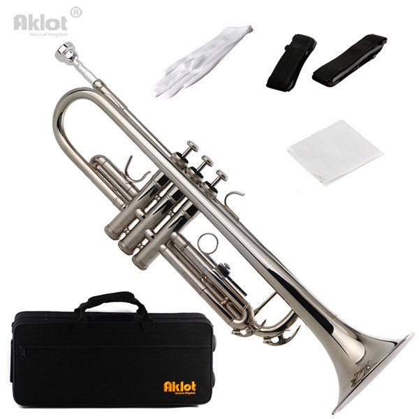 Wholesale- Aklot Bb Beginner Trumpet with Silver Plated Mouthpiece Silver Purple Red Blue Black