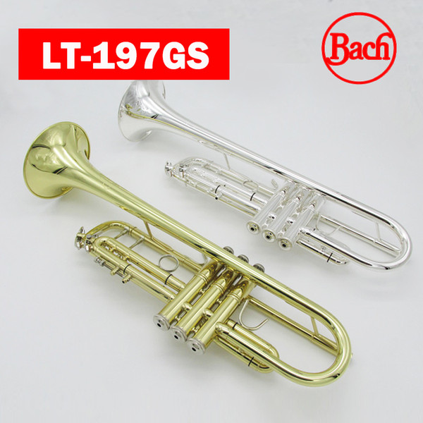 Bach Trumpet Model LT-197GS B flat Silver Plated Gold plating Professional trompete Top Musical Instruments Brass Bugle trompeta