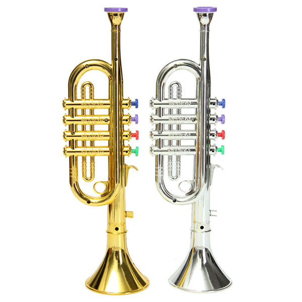 Gold Silver Developmental Plastic Boys Girls Children Toys Gift Musical Instrument Trumpet 37x10cm