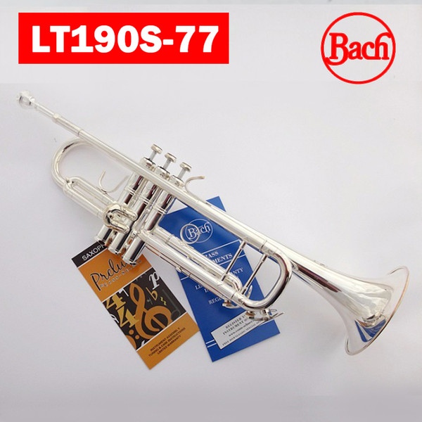 Bach Trumpet Professional Model LT190S-77 B Silver Plated trompete profission Top Musical Instruments Brass Bugle mouthpiece free shipping