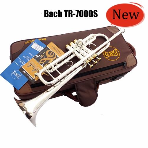 Professional Bach TR-700GS Bb Trumpet Instruments Silver Plated Gold Key Carved Brass Musical Instrument Bb Trumpet