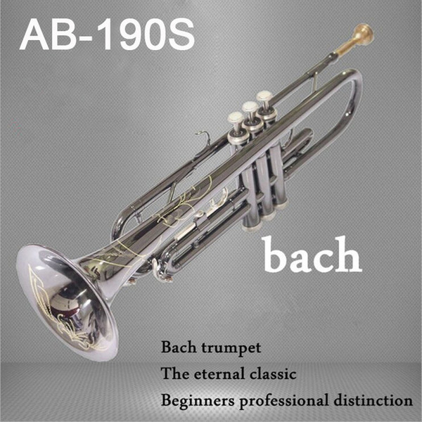 100% original Bach trumpet AB-190S Black nickel gold B trompete Top Professional Musical Instruments Brass Bugle case mouthpiece