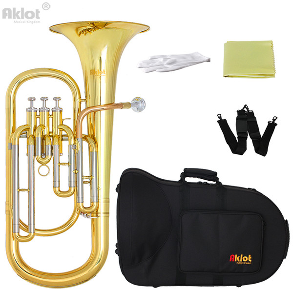 Wholesale- Aklot Bb Baritone Horn Cupronickel Tuning Pipe Gold Brass Leadpipe Silver Plated Mouthpiece Gold Lacquered Brass Body