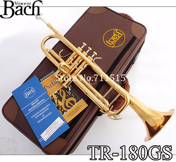 Brand Quality Exquisite Bach TR-180GS Bb Trumpet Brass Gold Lacquer Surface Trumpet New Musical Instruments Trompeta With Case 7C Mouthpiece