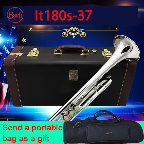 100% original Bach trumpet LT180S-37 Silver Plated high quality Bb Exquisite Hand 37 Trumpet professional Musical Instruments free shipping