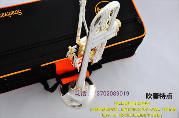 Vincent Shrotenbach Stradivarius Professional Bb Trumpets LT180S-37GS Silver Plated Gold Key Trumpet Mouthpiece Accessories Case