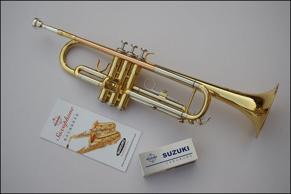 High Level Brand SUZUKI B Flat Trumpet TR-600 Gold and Silver Plated Brass Musical Instruments With Case Mouthpiece