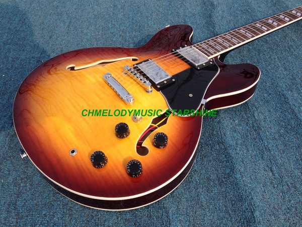 Chmelodymusic Lzeal starshine tabacco color guitar flamed maple top hollow body electric guitar guitrra oem customized production factory