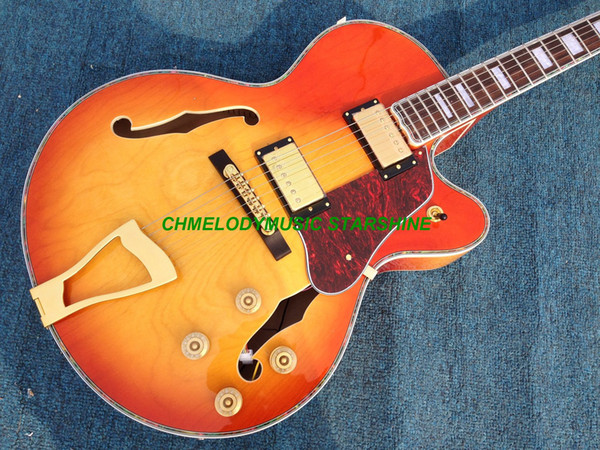 Chmelodymusic Lzeal starshine cherryburst color hh humbucker pickups hollow body electric guitar guitrra oem customized production factory