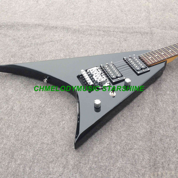 Chmelodymusic Lzeal starshine black color mahogany body v shape electric guitar guitrra customized production available SSS pickups guitar