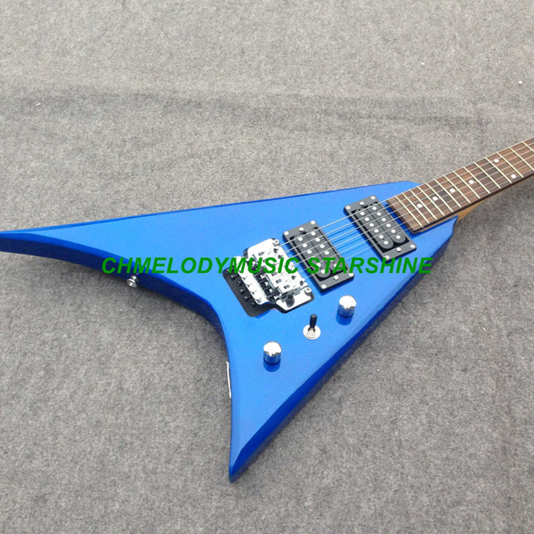 Chmelodymusic Lzeal starshine blue mahogany body v shape electric guitar guitrra customized production available SSS pickups guitar