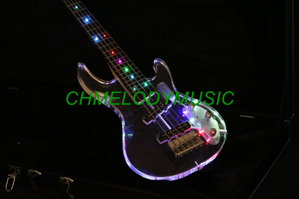 Chmelodymusic Lzeal starshine acrylic body 4 string bass colorful ledlight electric bass guitar guitrra oem customized production factory