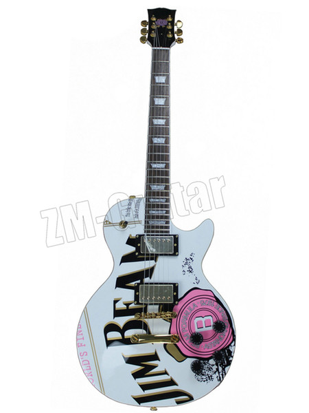 Free shipping JIM BEAM model with pink rose flower decal on body top white color OEM Standard 6 strings electric Guitar