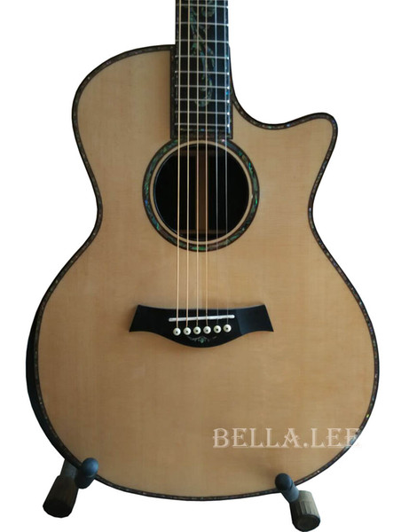 Custom handcrafted 41 inch wood color acoustic electric guitar,AAA solid spruce top,abalone inlay and purfling ,China made guitars