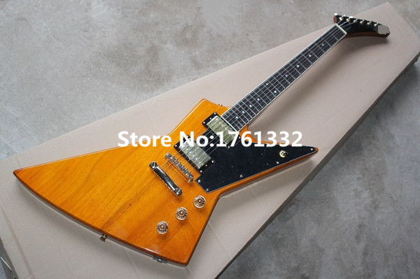 Factory wholesale custom Explorer brown electric guitar with black pickguard, fixed bridge,can be changed as your request