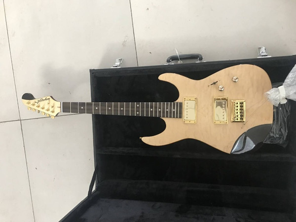 New custom-made electric guitars of 2018, wood color and black splicing, splice neck, , sold with hardcase