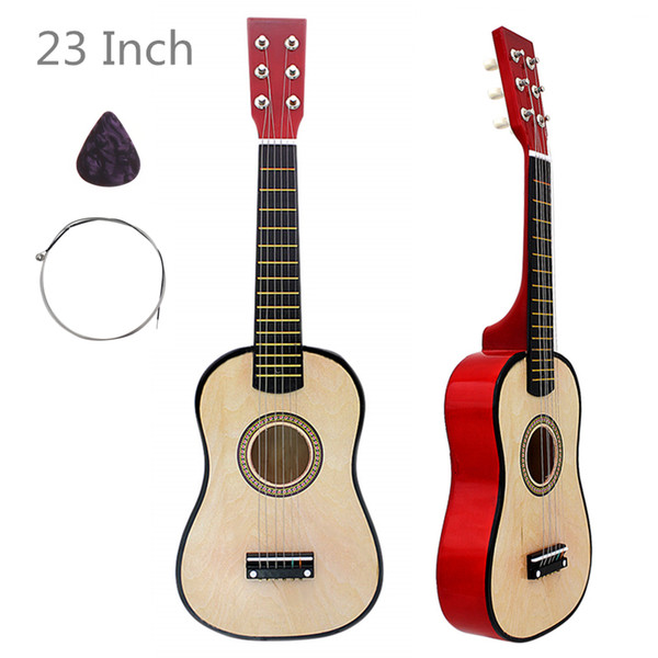 23 Inch Basswood Acoustic Guitar Wood Color 6 String Musical Instrument with Guitar Pick and String Children Gifts