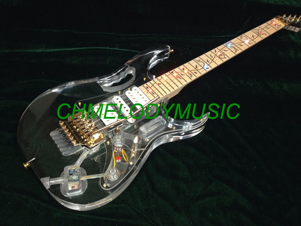 Chmelodymusic Lzeal quality acrylic body led light on iban electric guitar guitrra customized production available SSS pickups guitar