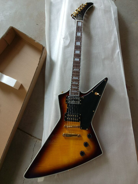 Free shippingStarshine Cutom Shop Explorer Electric Guitar Figured Top With binding Gold Hardware Sunburst