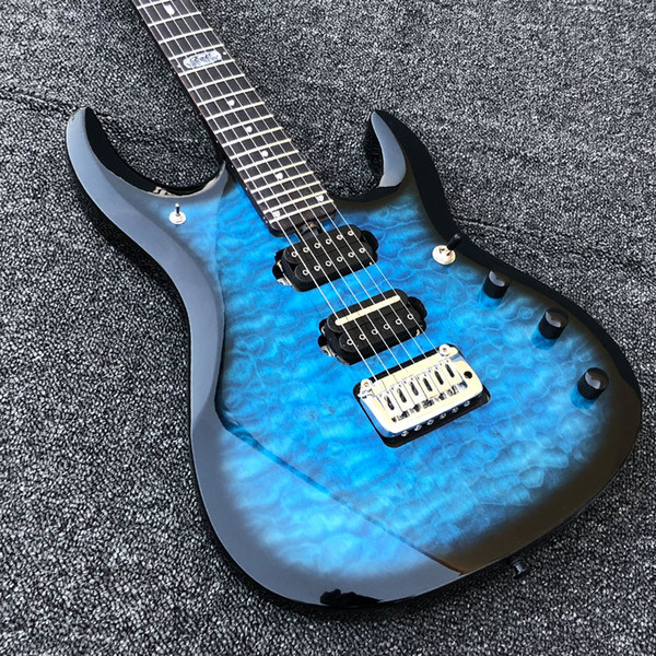 JP6 Musicman Lake Blue Quilted Maple Top Quality HH Coil Split Pikcups Locking Tuners Electric Guitar Free Shipping