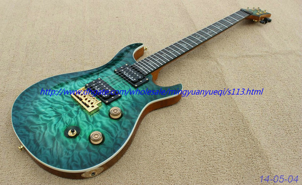 New brand electric guitar see thru green,quilt flame body top.gold parts! one piece body and neck