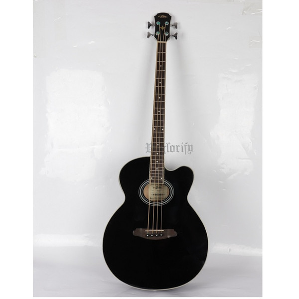 good quality black color 4 string acoustic bass guitar