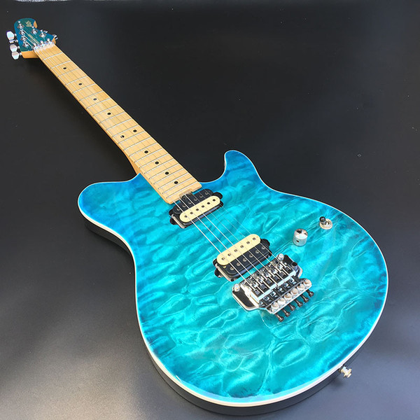 in stock Floyd rose olp electric guitar,with Zebra pickup,Maple fingerboard with large blue flower finish,free shipping!