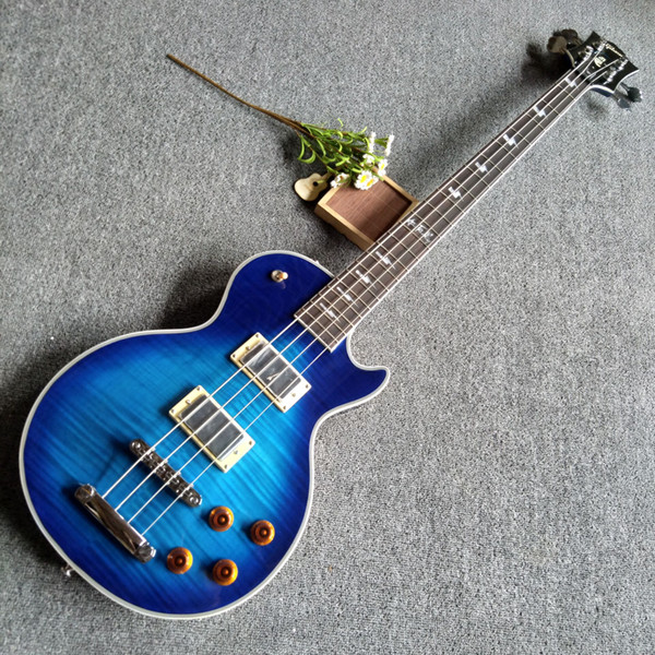 Hot sales blue bass with tiger flame pattern and the slivery accessories