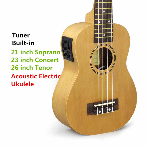 Soprano Concert Tenor Acoustic Electric Ukulele 21 23 26 Inch Small Mini Guitar 4 String Ukelele Guitarra Built In Tuner Uke