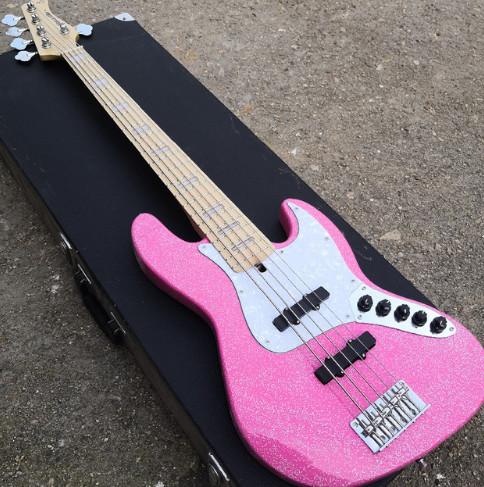 Forestwind guitar Quality With Full ALDER Body 5 strings bass guitarras Maple fingerboard Large pink metal particles