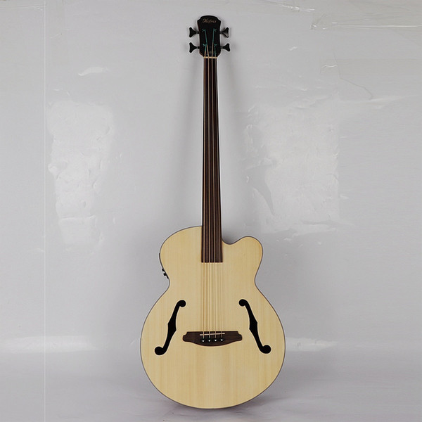 professional fretless jazz acoustic bass guitar with EQ free shipping