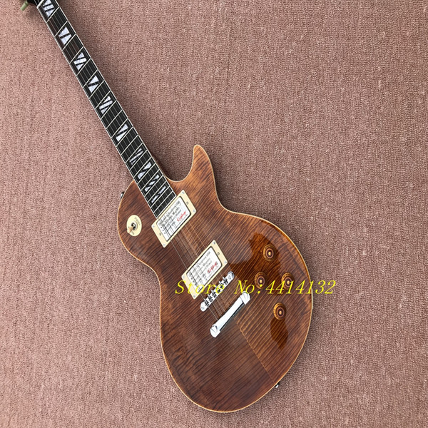 NEW Custom Shop Factory yellow LP guitar, real photos,tiger striped map lp guitar wholesale and retail, all colors can be change